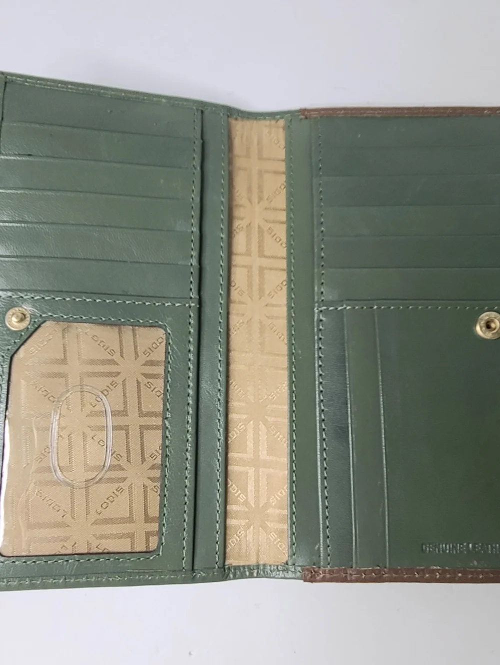 Lodis Color Block Genuine Leather Brown Green Bifold Wallet